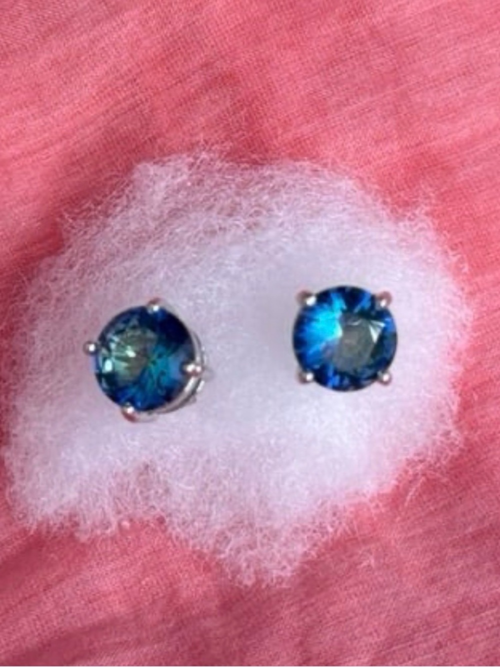 Diamond Zircon Mystical Blue Stud Earrings (NWOT)